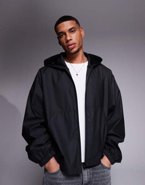 ASOS DESIGN - Recht oversized rubberen regenjack in zwart - view 1