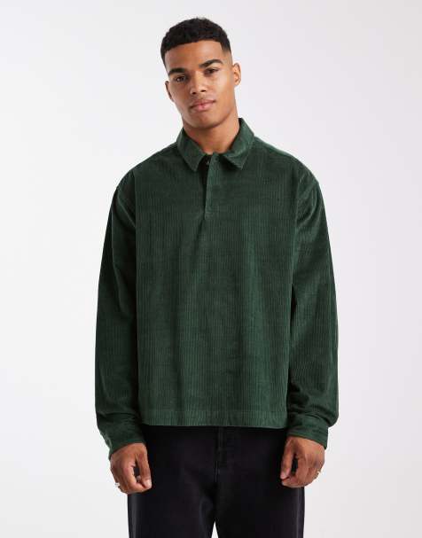 ASOS DESIGN - Recht oversized rugbyshirt van corduroy in donkergroen - view 1