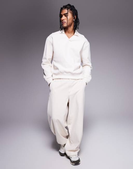 ASOS DESIGN - Recht oversized sweatshirt met polokraag van premium 400gsms zware stof in wit, 4 van 4