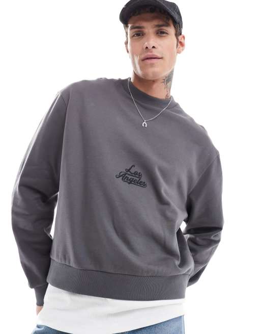 ASOS DESIGN - Recht oversized sweatshirt met print in grijs