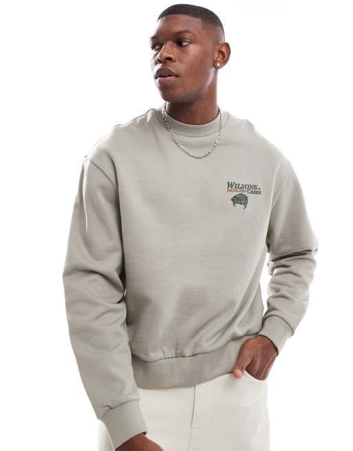 ASOS DESIGN - Recht oversized sweatshirt met print op de borst in grijs