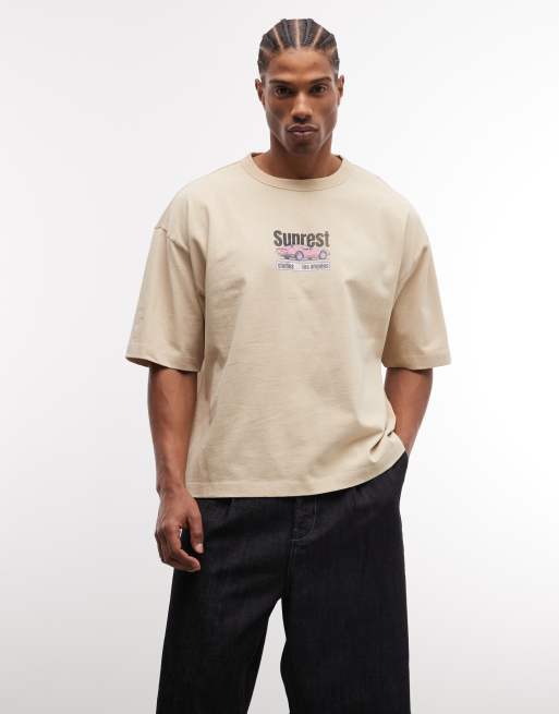 ASOS DESIGN - Recht oversized T-shirt met autoprint in geel met wassing, 3 van 5