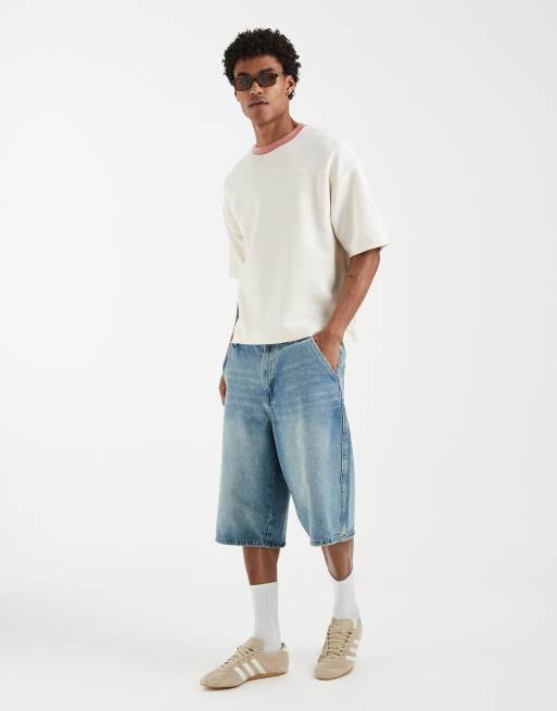 ASOS DESIGN - Recht oversized T-shirt met contrasterende rand en wafeltextuur in crème, 2 van 5