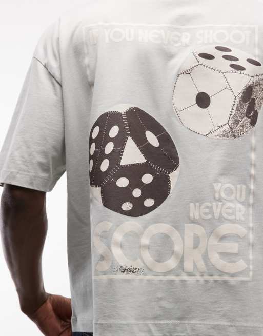 ASOS DESIGN - Recht oversized T-shirt met dobbelstenenprint in grijs, 4 van 5