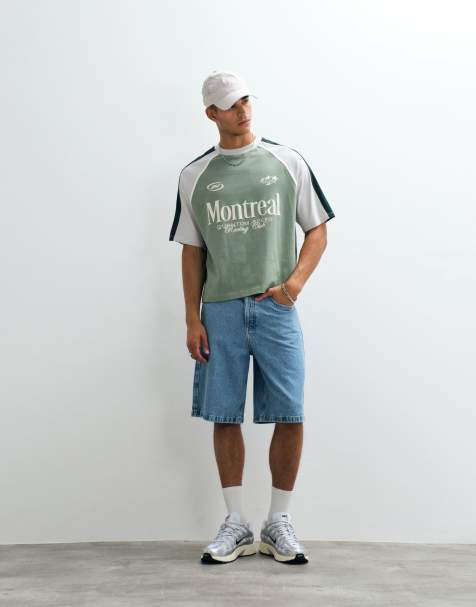 ASOS DESIGN - Recht oversized T-shirt met gestikte vlakken en grafische voetbalprint in groen - view 1