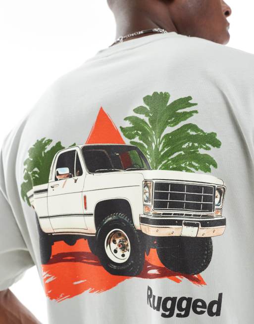 ASOS DESIGN - Recht oversized T-shirt met grafische autoprint in lichtgrijs, 4 van 4