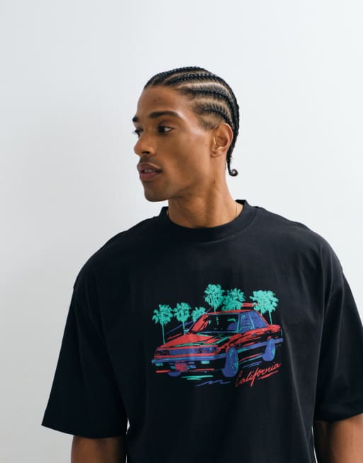 ASOS DESIGN - Recht oversized T-shirt met grafische autoprint in zwart, 3 van 5
