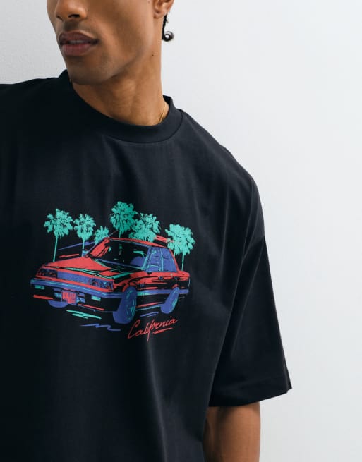 ASOS DESIGN - Recht oversized T-shirt met grafische autoprint in zwart, 4 van 5