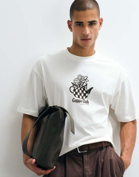ASOS DESIGN - Recht oversized T-shirt met grafische bloemen-theepot print in crème - view 1