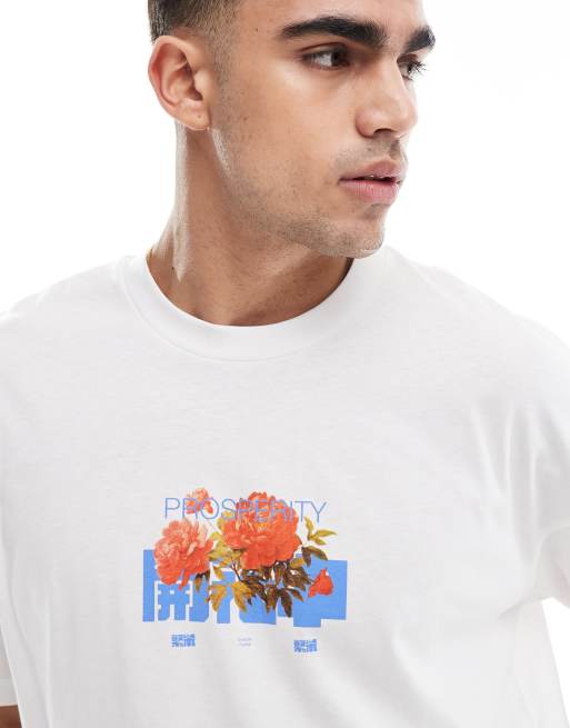 ASOS DESIGN - Recht oversized T-shirt met grafische bloemenprint in wit, 3 van 4