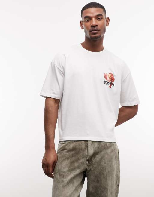 ASOS DESIGN - Recht oversized T-shirt met grafische bloemenprint in wit, 4 van 5
