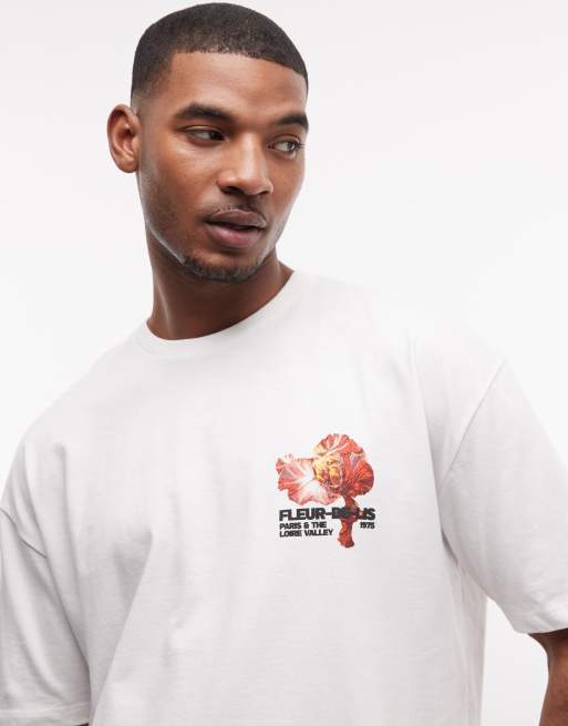 ASOS DESIGN - Recht oversized T-shirt met grafische bloemenprint in wit, 5 van 5