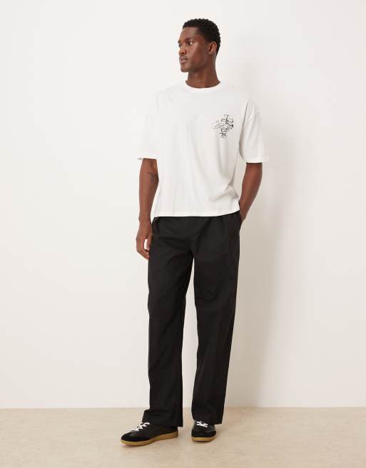 ASOS DESIGN - Recht oversized T-shirt met grafische bloemenprint op de borst in wit, 2 van 5