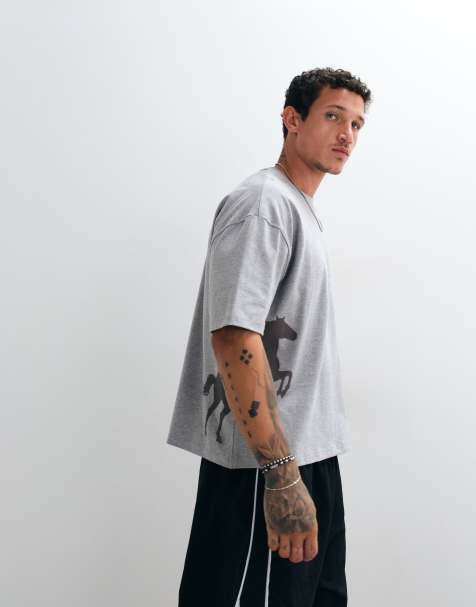 ASOS DESIGN - Recht oversized T-shirt met grafische cowboyprint in grijs - view 1