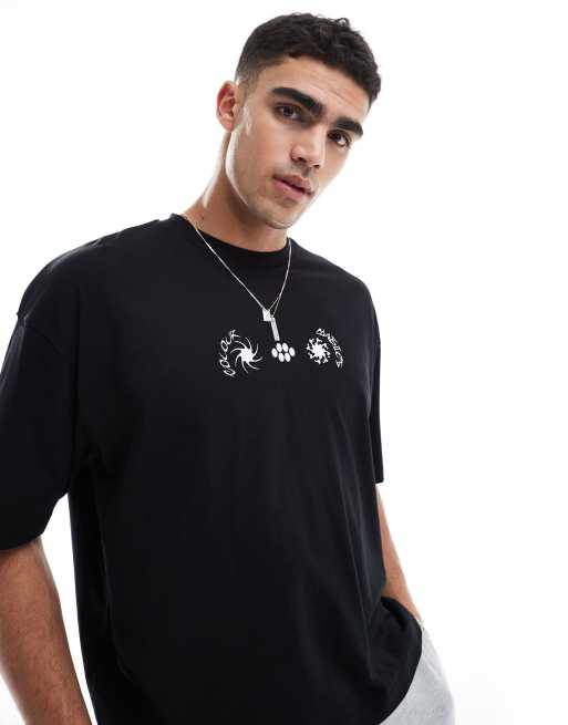 ASOS DESIGN - Recht oversized T-shirt met grafische hemelse print in zwart, 4 van 4
