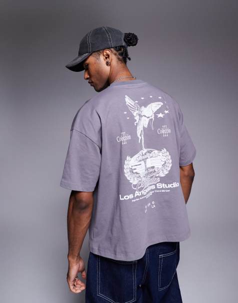 ASOS DESIGN - Recht oversized T-shirt met grafische print achter in antracietgrijs - view 1