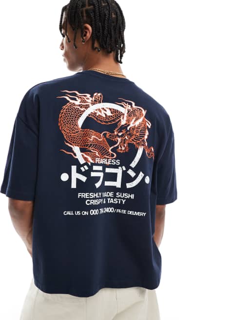 ASOS DESIGN - Recht oversized T-shirt met grafische print in marineblauw, 4 van 4