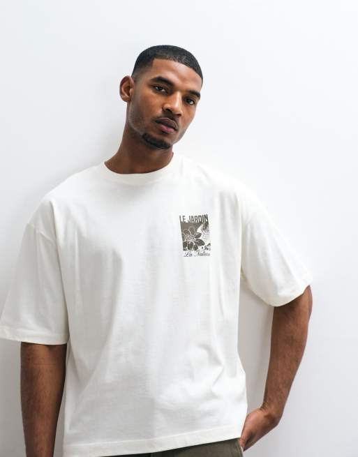 ASOS DESIGN - Recht oversized T-shirt met grafische print op de achterkant in crème, 5 van 5