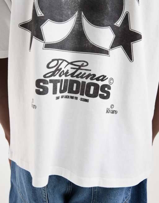 ASOS DESIGN - Recht oversized T-shirt met grafische schoppenprint in wit, 4 van 5