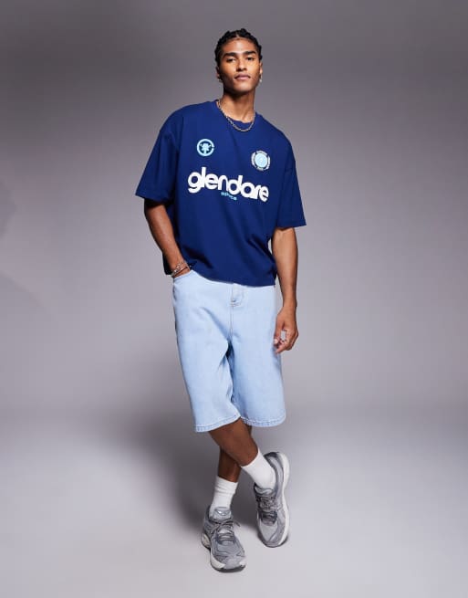ASOS DESIGN boxy oversized t-shirt with athletic graphic in navy