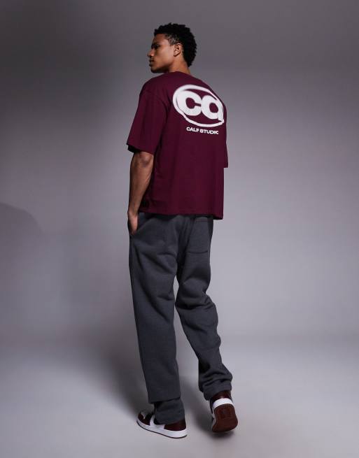 ASOS DESIGN - Recht oversized T-shirt met grafische straatprint in bordeauxrood, 2 van 5