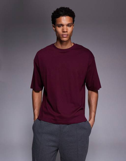 ASOS DESIGN - Recht oversized T-shirt met grafische straatprint in bordeauxrood, 3 van 5
