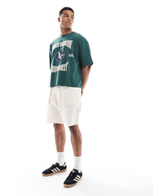 ASOS DESIGN - Recht oversized t-shirt met grafische varsity-print in groen, 4 van 4
