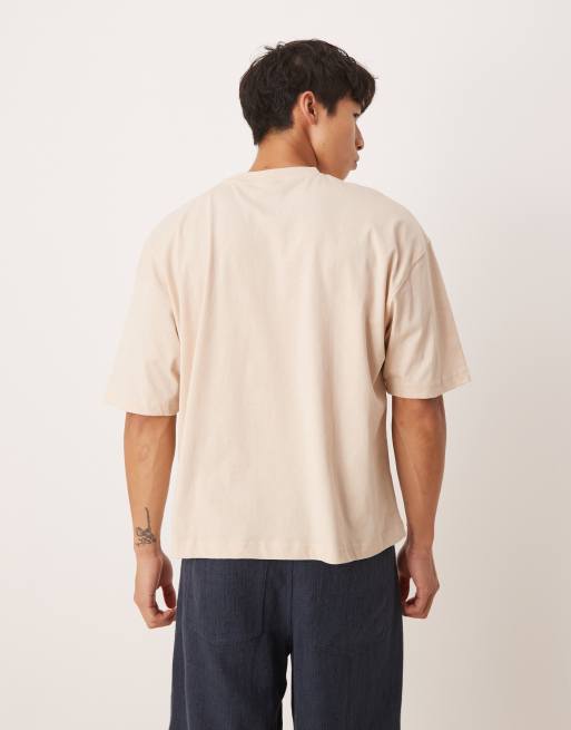 ASOS DESIGN - Recht oversized T-shirt met grafische varsity-print in neutraal, 4 van 4