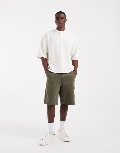 ASOS DESIGN - Recht oversized T-shirt met Henley-hals en elastische zoom in crème met textuur - view 1