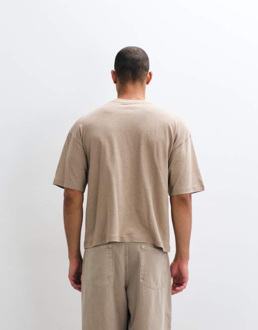 ASOS DESIGN - Recht oversized T-shirt met linnen in beige, 5 van 5