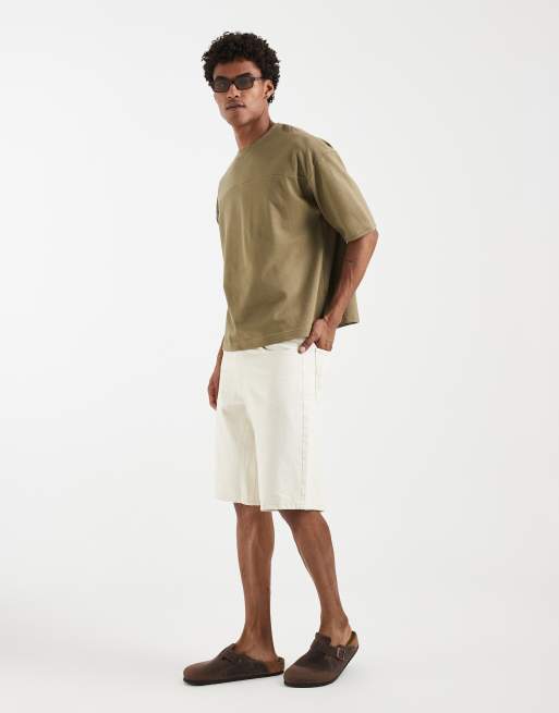 ASOS DESIGN - Recht oversized T-shirt met naaddetail in kaki met textuur, 2 van 5