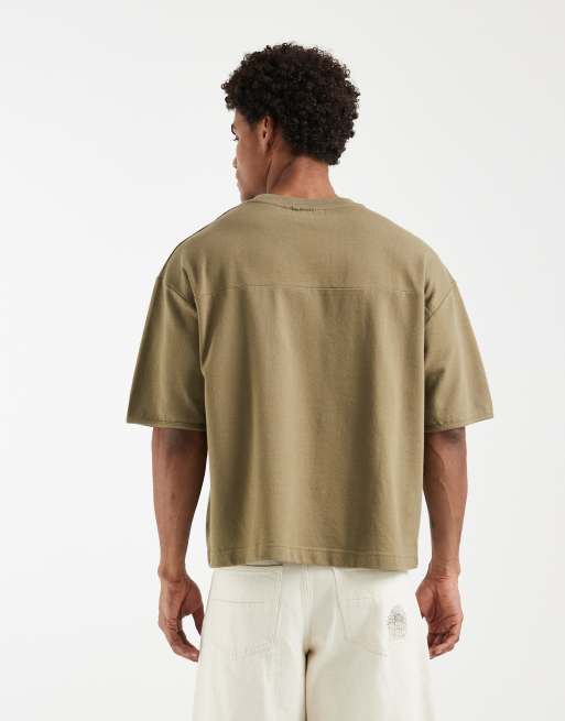 ASOS DESIGN - Recht oversized T-shirt met naaddetail in kaki met textuur, 4 van 5