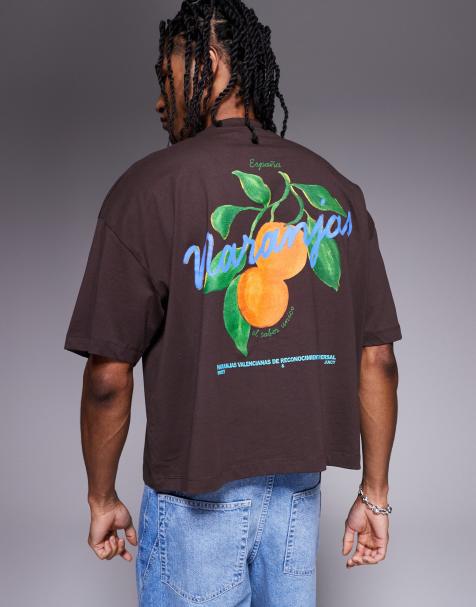 ASOS DESIGN - Recht oversized T-shirt met print op de voor- en achterkant in bruin - view 1