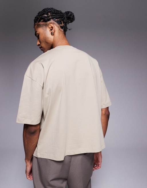 ASOS DESIGN - Recht oversized T-shirt met print op de voorkant in licht beige, 4 van 4