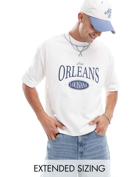 ASOS DESIGN - Recht oversized T-shirt met rechte pasvorm en Orleans varsity-print op de voorkant in wit - view 1