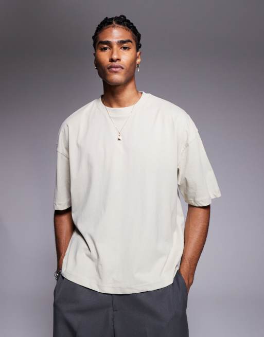 ASOS DESIGN - Recht oversized T-shirt met sportieve print in beige, 2 van 4