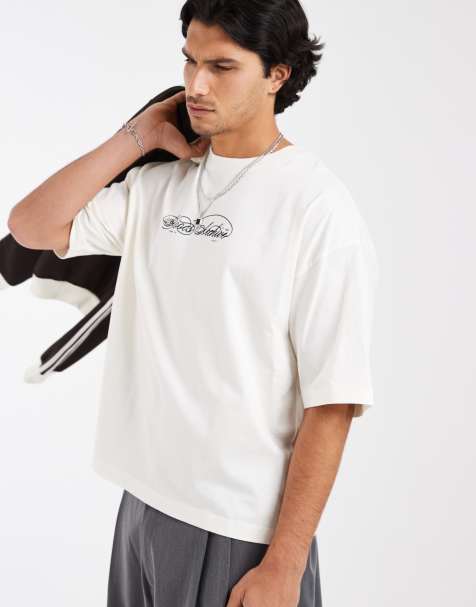 ASOS DESIGN - Recht oversized T-shirt met tekstprint in gebroken wit - view 1