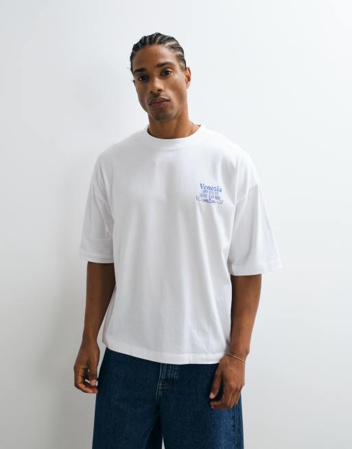 ASOS DESIGN - Recht oversized T-shirt met Venezia-print in wit, 4 van 5