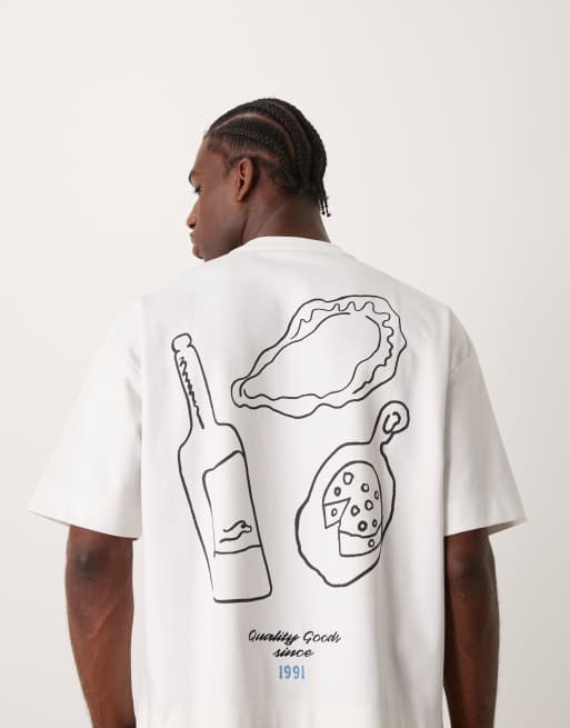 ASOS DESIGN - Recht oversized T-shirt van premium zware stof met abstracte print op de achterkant in wit