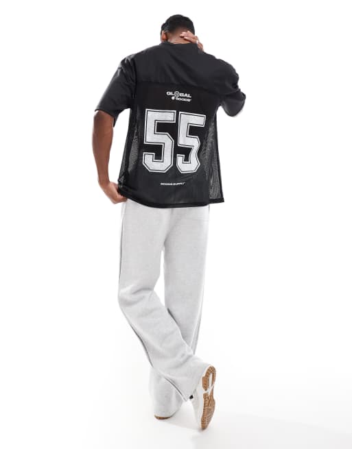 ASOS DESIGN - Recht oversized T-shirt van sportief mesh met print op de voorkant in zwart