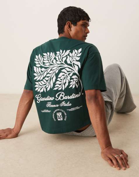 ASOS DESIGN - Recht oversized T-shirt van zware stof met bladprint in groen - view 1