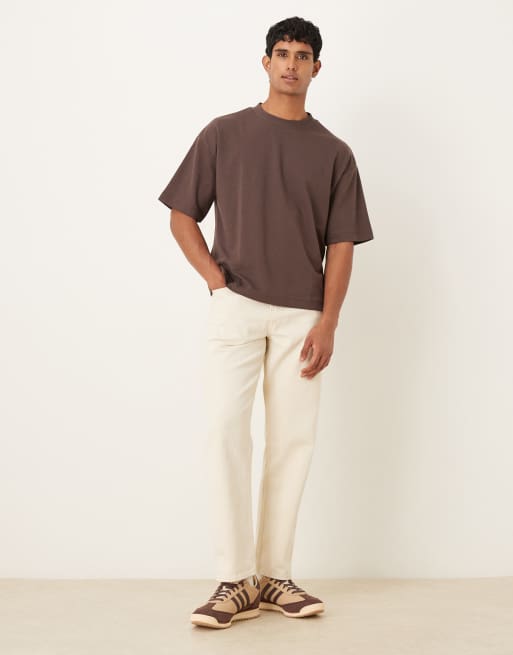 ASOS DESIGN - Recht oversized zacht T-shirt van zware stof in bruin, 2 van 5