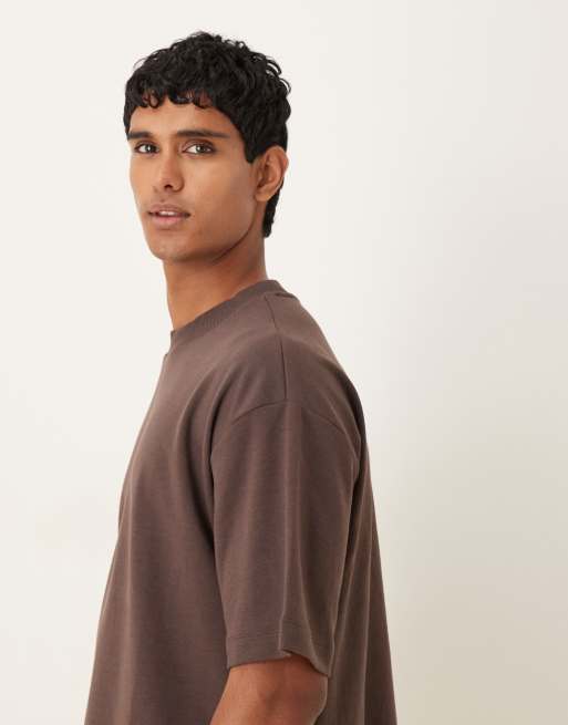 ASOS DESIGN - Recht oversized zacht T-shirt van zware stof in bruin, 4 van 5