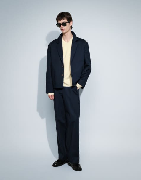 ASOS DESIGN - Recht pak van keperstof in marineblauw - view 1