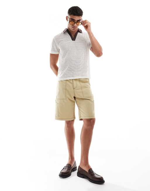 ASOS DESIGN - Recht poloshirt van wit open mesh met contrasterend kraagje, 3 van 4