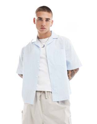 ASOS DESIGN - Recht ruimvallend gestreept overhemd met reverskraag in blauw