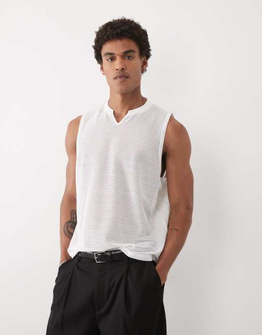 ASOS DESIGN - Recht ruimvallend hemdje met V-hals en textuur in wit, 3 van 5
