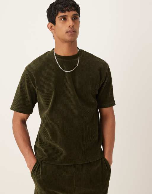 ASOS DESIGN - Recht ruimvallend T-shirt van velours in donkergroen, deel van co-ord set