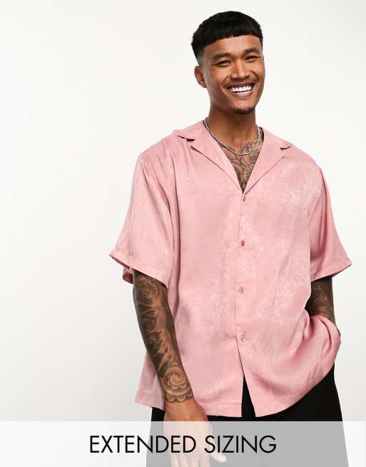ASOS DESIGN - Recht satijnen overhemd met diepe reverskraag in roze