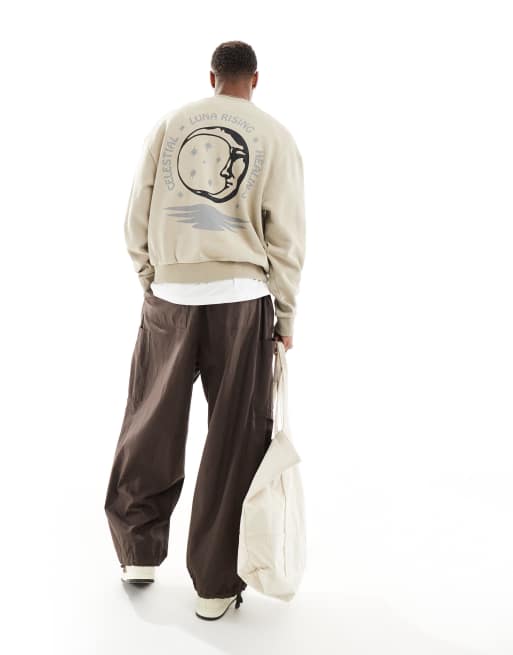 ASOS DESIGN - Recht sweatshirt met print en wassing in beige